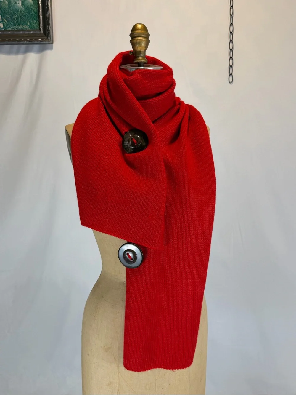 Large button scarf wrap sweater versatile multi way style cherry red winter cozy